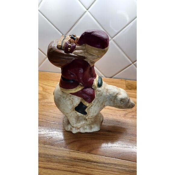 Vintage Christmas Klaus Wickl Chalk Santa Claus Riding A Polar Bear Figurine‎ 9” - Picture 2 of 8